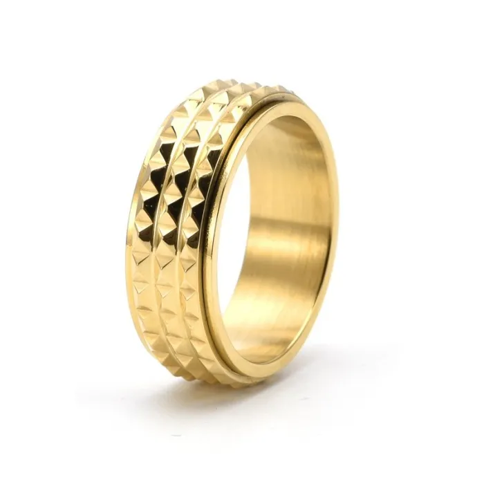 8MM Pyramid Spinner Ring for Men | Titanium Steel Stress-Relief Jewelry