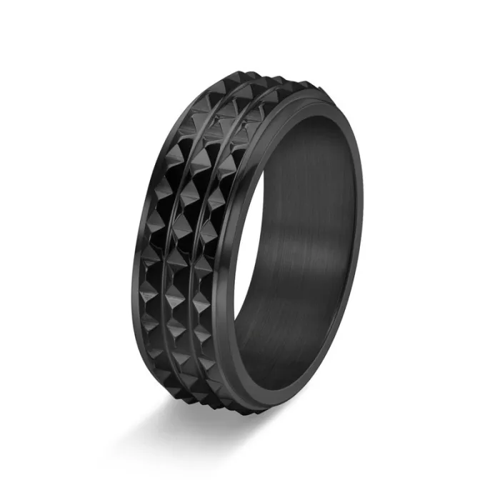 8MM Pyramid Spinner Ring for Men | Titanium Steel Stress-Relief Jewelry