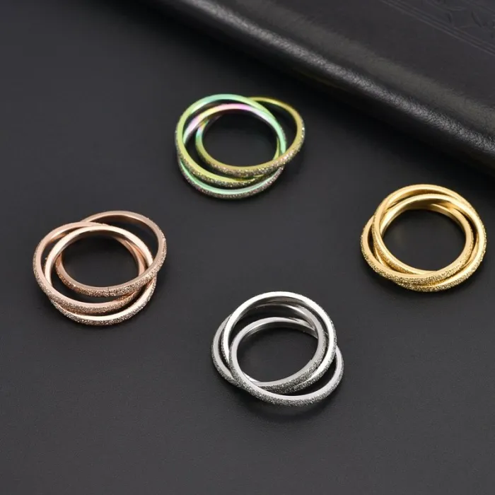 Matte Cross Three-Ring Couple Rings | Korean Style Stainless Steel Minimalist Jewelry