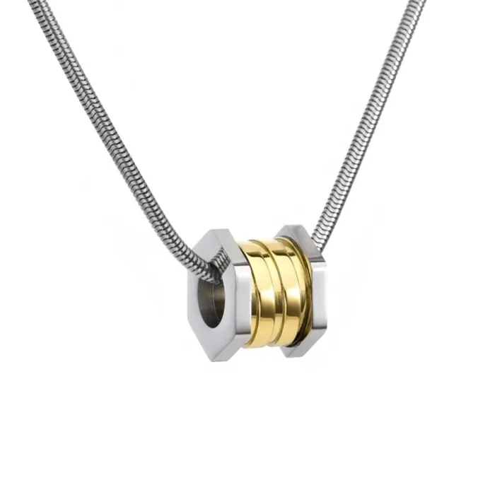 Titanium Steel Hexagon Pendant Necklace for Men and Women, Long Chain Fashion Jewelry