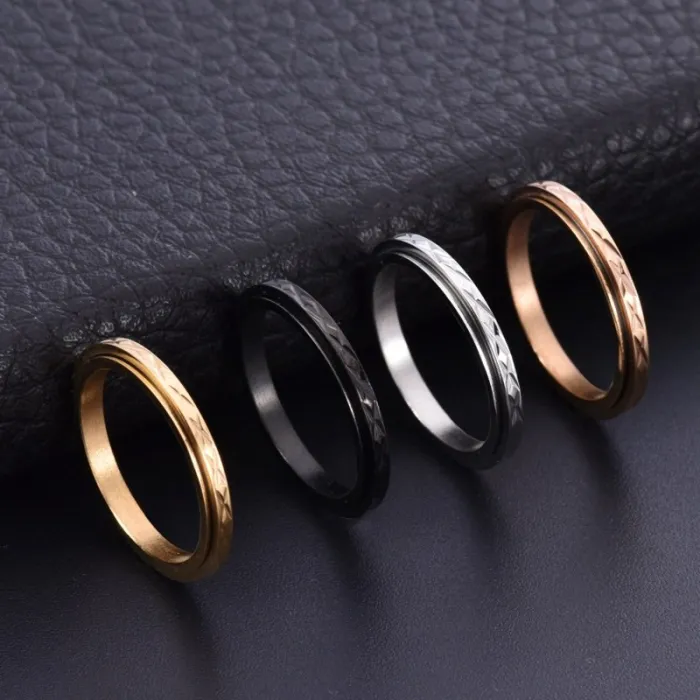 New Cross-Pattern Diamond Texture Spinning Ring for Men and Women, Minimalist Narrow Band Jewelry