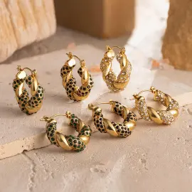 Wholesale Snake Shape Stainless Steel Earrings | Bulk Supplier & Factory Price Round Geometric Zircon Jewelry for Women - Jewelryto