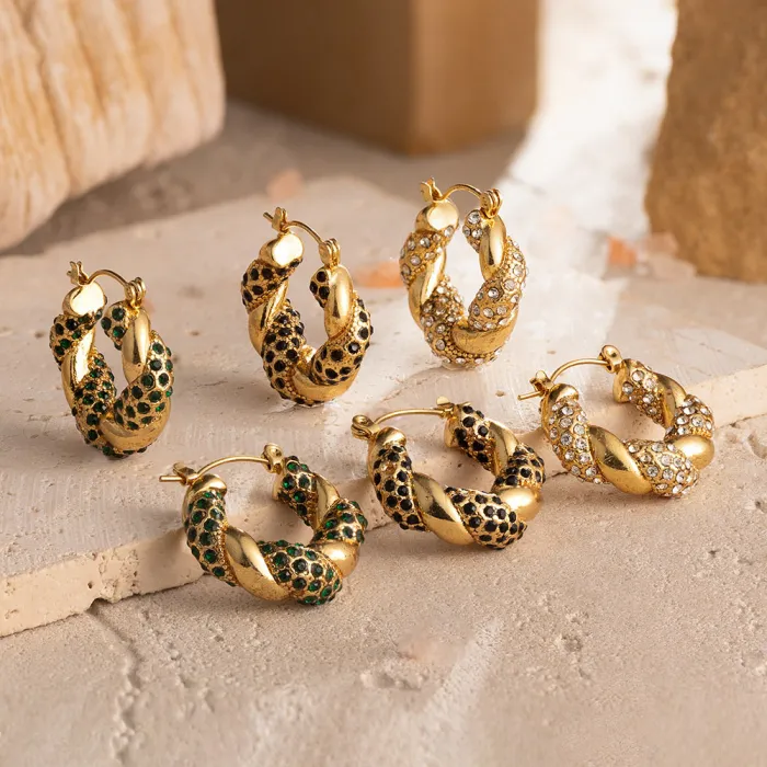 Wholesale Snake Shape Stainless Steel Earrings | Bulk Supplier & Factory Price Round Geometric Zircon Jewelry for Women