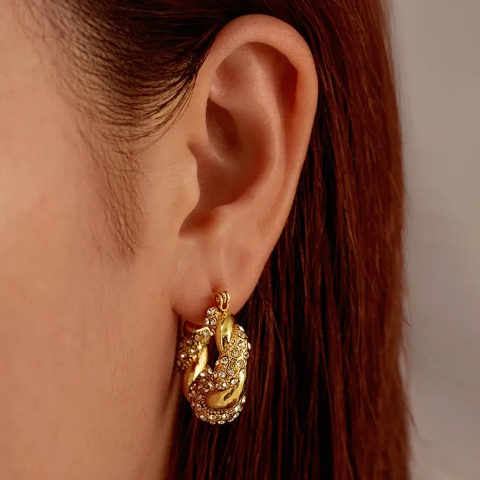 Wholesale Snake Shape Stainless Steel Earrings | Bulk Supplier & Factory Price Round Geometric Zircon Jewelry for Women