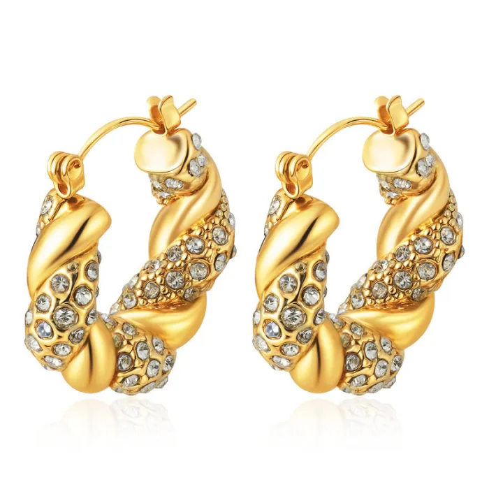 Wholesale Snake Shape Stainless Steel Earrings | Bulk Supplier & Factory Price Round Geometric Zircon Jewelry for Women