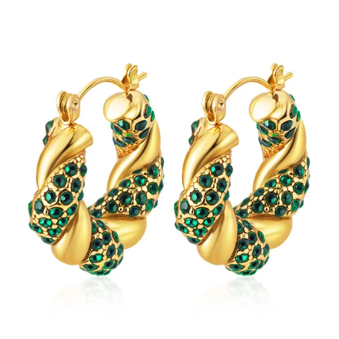 Wholesale Snake Shape Stainless Steel Earrings | Bulk Supplier & Factory Price Round Geometric Zircon Jewelry for Women