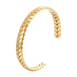 Wholesale 18K Gold Stainless Steel Bangle | Bulk Supplier & Factory Price Wheat Pattern Geometric Bracelet for Women - Jewelryto