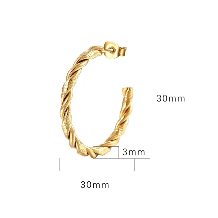Wholesale Twisted C-Shaped Stainless Steel Earrings | Bulk Supplier & Factory Price Titanium Round Hoop Jewelry for Women