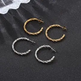 Wholesale Twisted C-Shaped Stainless Steel Earrings | Bulk Supplier & Factory Price Titanium Round Hoop Jewelry for Women - Jewelryto