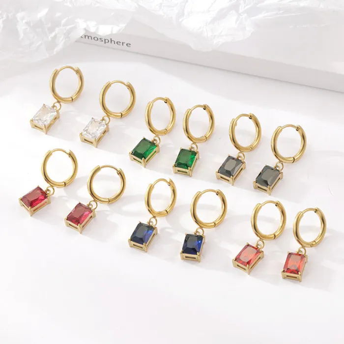 Wholesale Square Pendant Hoop Earrings | Bulk Supplier & Factory Price Luxury Titanium Steel Jewelry for Women
