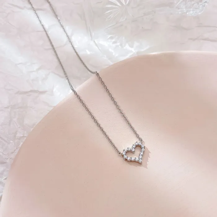 Wholesale Zircon Heart Pendant Necklace | Bulk Supplier & Factory Price Hollow Sweet Luxury Stainless Steel Jewelry for Women