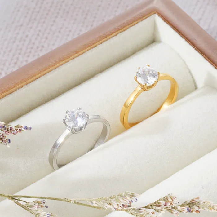 Wholesale 6-Prong Zircon Stainless Steel Ring | Bulk Supplier & Factory Price Titanium Steel Wedding Jewelry for Women