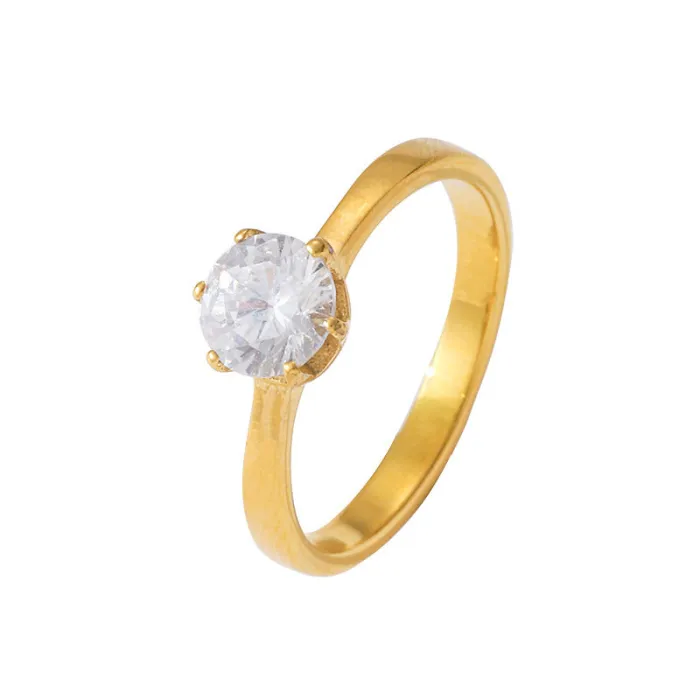 Wholesale 6-Prong Zircon Stainless Steel Ring | Bulk Supplier & Factory Price Titanium Steel Wedding Jewelry for Women