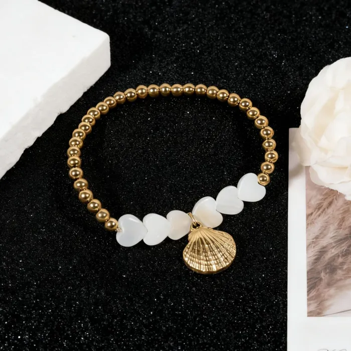 Wholesale Heart Shell Beaded Bracelet | Factory Price Titanium Steel Jewelry for Women | Bulk Supplier