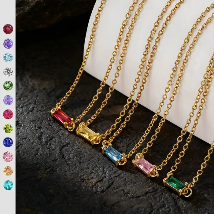 Wholesale 12 Birthstone Pendant Necklace | Bulk Supplier & Factory Price Colorful Stainless Steel Double Charm Jewelry