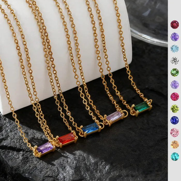 Wholesale 12 Birthstone Pendant Necklace | Bulk Supplier & Factory Price Colorful Stainless Steel Double Charm Jewelry