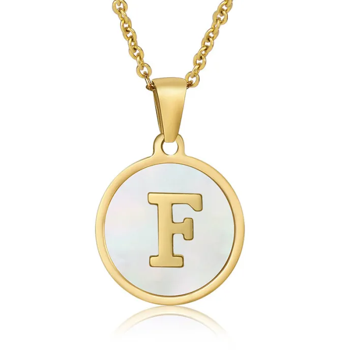 Wholesale 18K Gold White Letter Pendant Necklace | Bulk Supplier & Factory Price Natural Shell Titanium Steel Jewelry