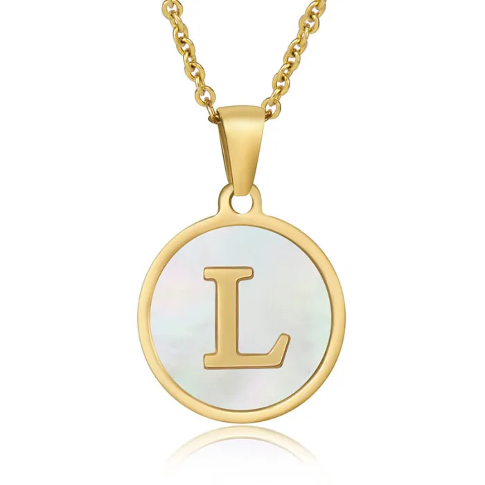 Wholesale 18K Gold White Letter Pendant Necklace | Bulk Supplier & Factory Price Natural Shell Titanium Steel Jewelry