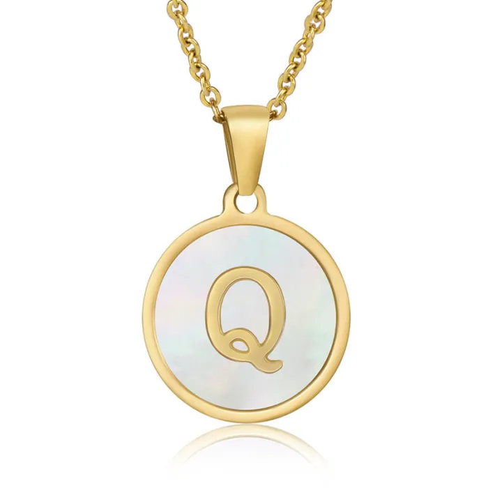 Wholesale 18K Gold White Letter Pendant Necklace | Bulk Supplier & Factory Price Natural Shell Titanium Steel Jewelry