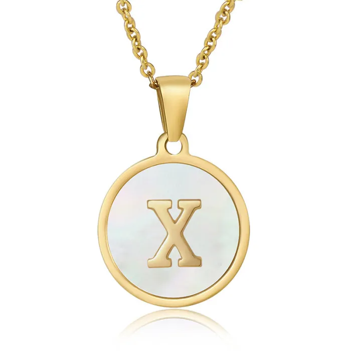 Wholesale 18K Gold White Letter Pendant Necklace | Bulk Supplier & Factory Price Natural Shell Titanium Steel Jewelry