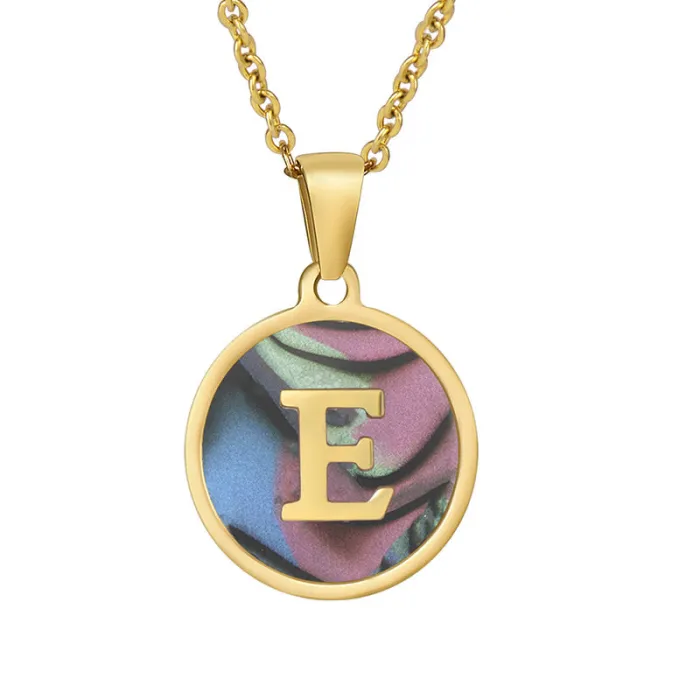 Wholesale 18K Gold Colorful Letter Pendant Necklace | Factory Price Titanium Steel Natural Shell Jewelry | Bulk Supplier