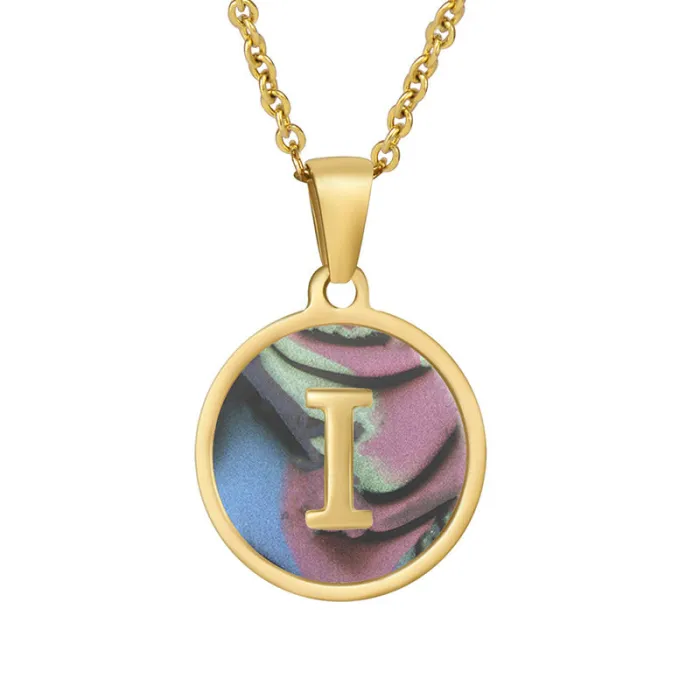 Wholesale 18K Gold Colorful Letter Pendant Necklace | Factory Price Titanium Steel Natural Shell Jewelry | Bulk Supplier