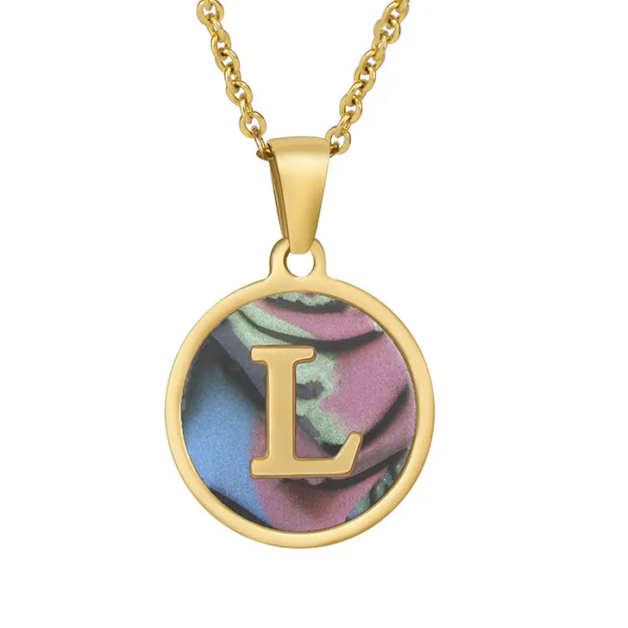 Wholesale 18K Gold Colorful Letter Pendant Necklace | Factory Price Titanium Steel Natural Shell Jewelry | Bulk Supplier