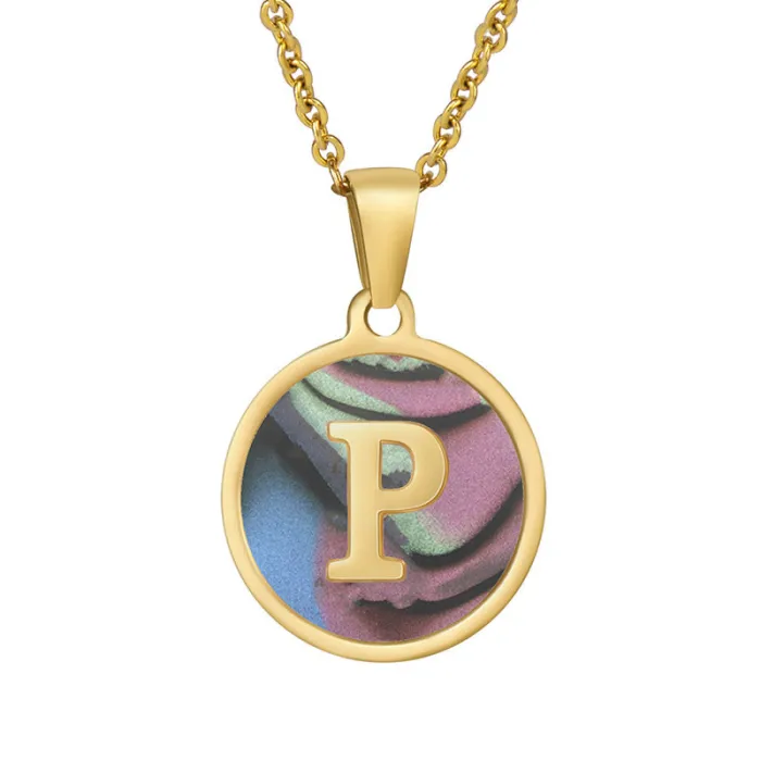 Wholesale 18K Gold Colorful Letter Pendant Necklace | Factory Price Titanium Steel Natural Shell Jewelry | Bulk Supplier