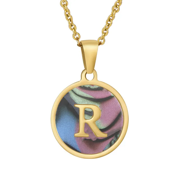 Wholesale 18K Gold Colorful Letter Pendant Necklace | Factory Price Titanium Steel Natural Shell Jewelry | Bulk Supplier
