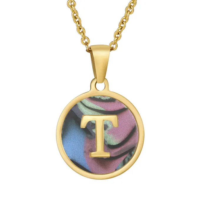 Wholesale 18K Gold Colorful Letter Pendant Necklace | Factory Price Titanium Steel Natural Shell Jewelry | Bulk Supplier