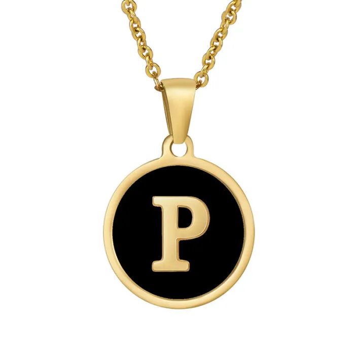 Wholesale 18K Gold Black Letter Pendant Necklace | Bulk Supplier & Factory Price Natural Shell Titanium Steel Jewelry