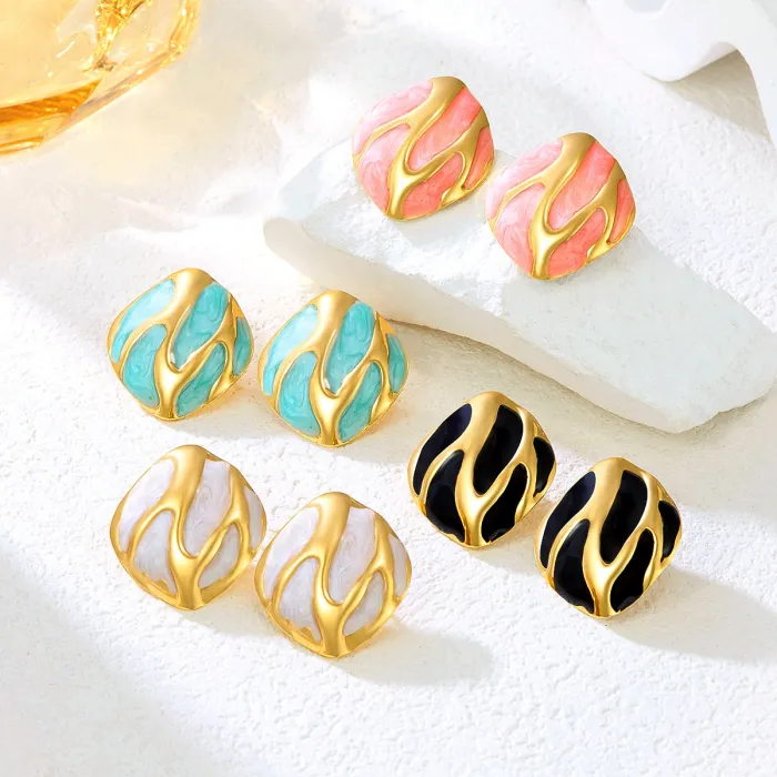 Wholesale Retro Square Stripe Earrings | Bulk Supplier & Factory Price Irregular Lightweight Titanium Steel Jewelry for Women