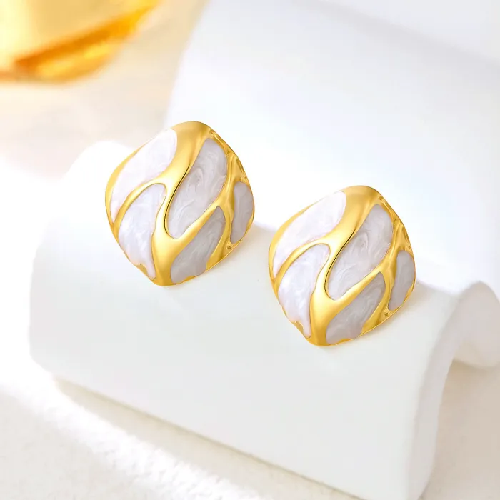 Wholesale Retro Square Stripe Earrings | Bulk Supplier & Factory Price Irregular Lightweight Titanium Steel Jewelry for Women