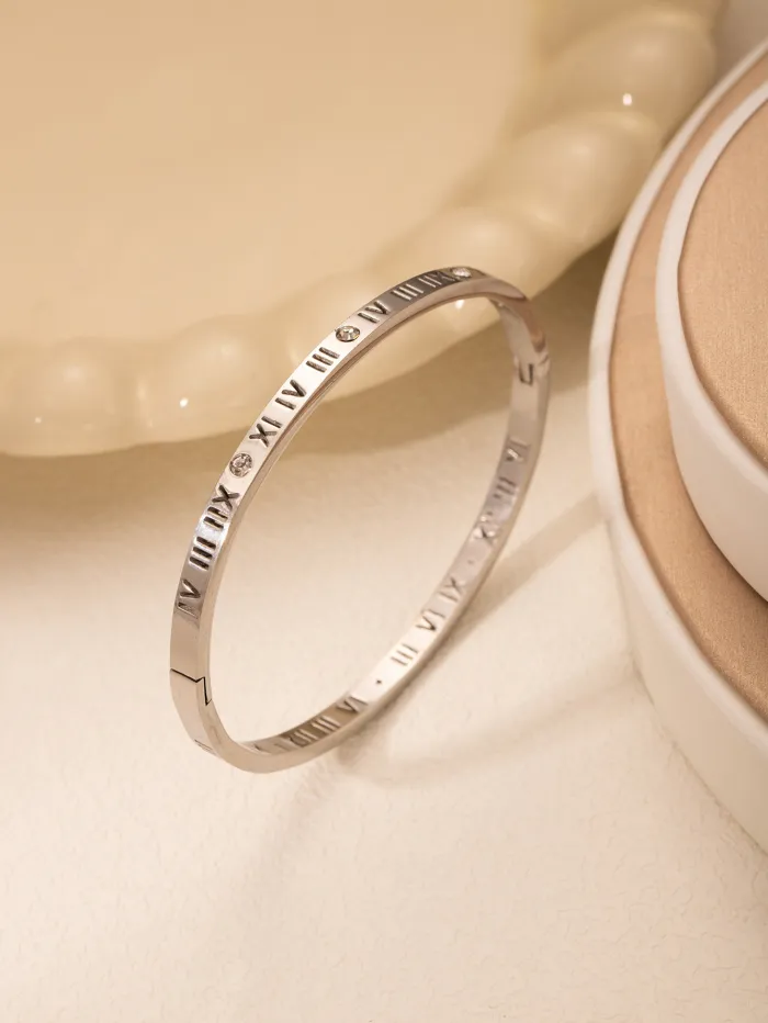 18K Gold Plated Titanium Steel Bangle | Sun and Moon Design Crystal Bracelet for Women