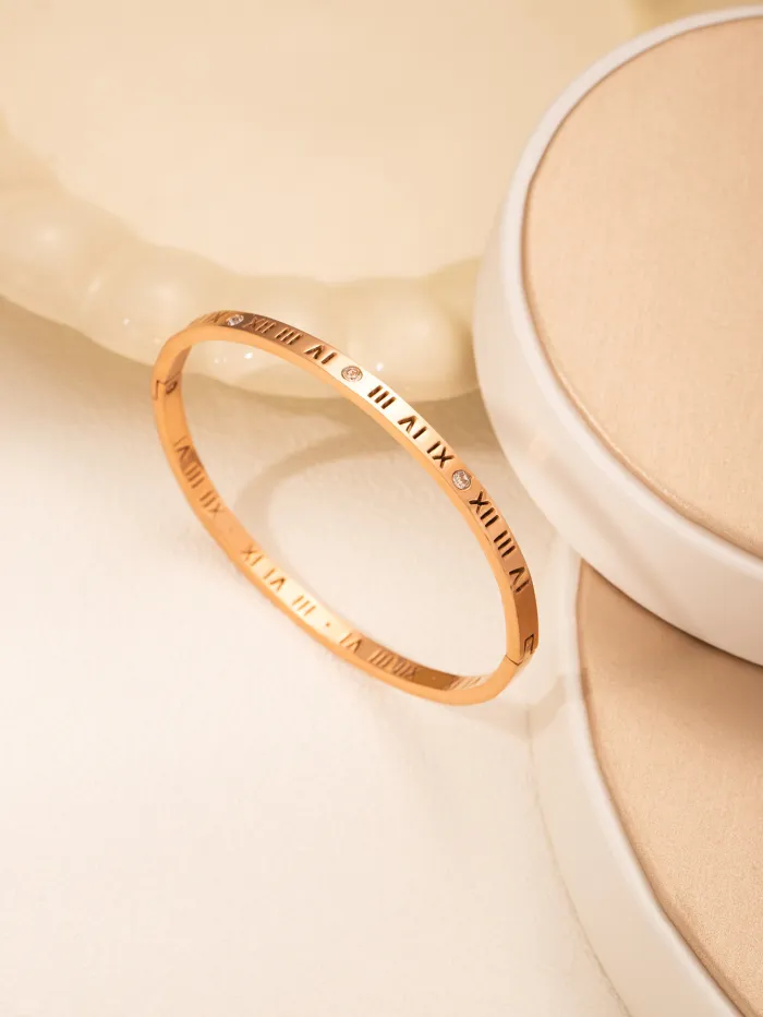18K Gold Plated Titanium Steel Bangle | Sun and Moon Design Crystal Bracelet for Women