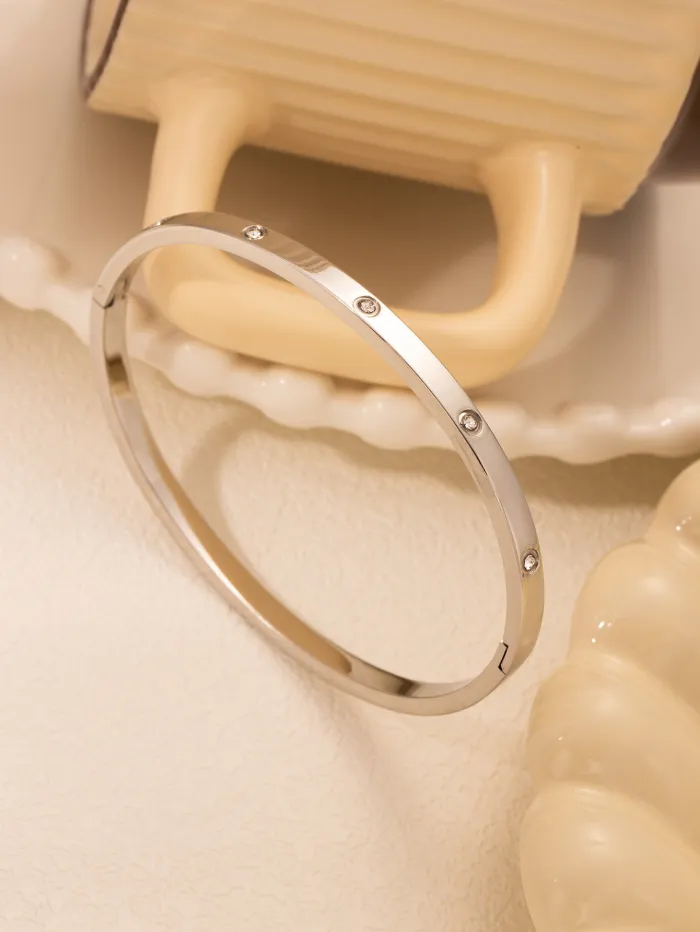 18K Gold Plated Titanium Steel Bangle | Sun and Moon Design Crystal Bracelet for Women