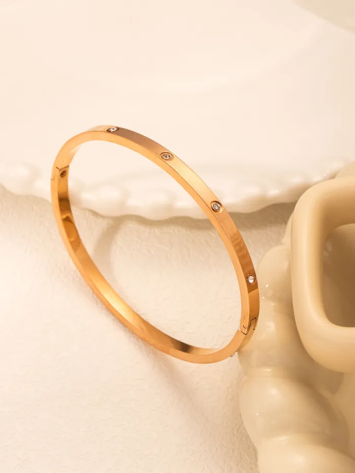18K Gold Plated Titanium Steel Bangle | Sun and Moon Design Crystal Bracelet for Women