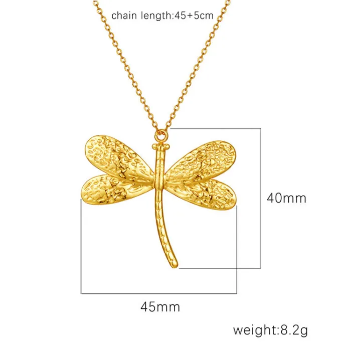 18K Gold Dragonfly Pendant Stainless Steel Necklace | Elegant Titanium Steel Chain for Women Wholesale