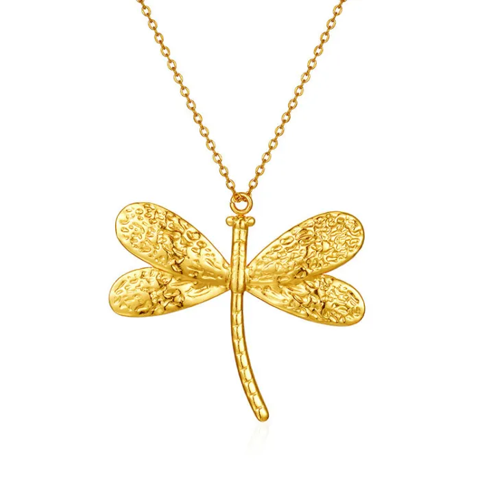 18K Gold Dragonfly Pendant Stainless Steel Necklace | Elegant Titanium Steel Chain for Women Wholesale