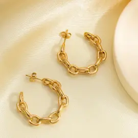18K Gold Plated C-Shaped Chain Stainless Steel Earrings | Trendy Luxury Style Jewelry Wholesale - Jewelryto