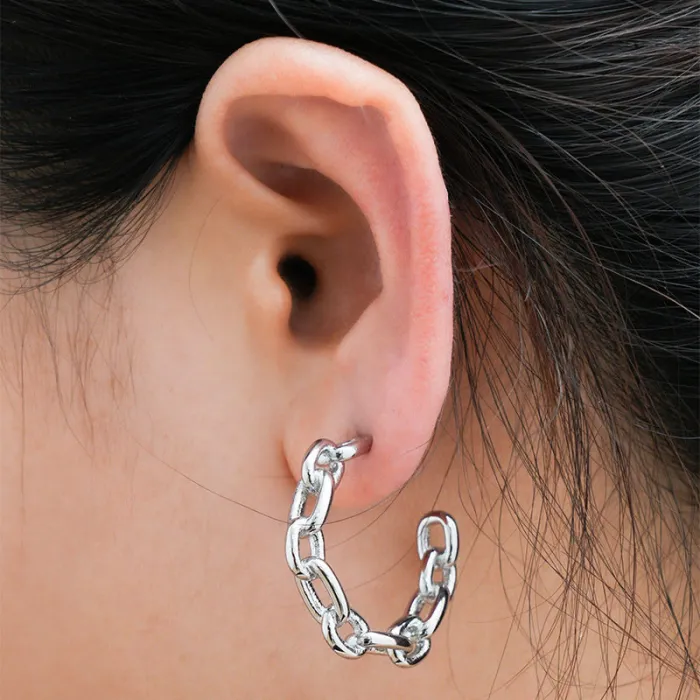 18K Gold Plated C-Shaped Chain Stainless Steel Earrings | Trendy Luxury Style Jewelry Wholesale