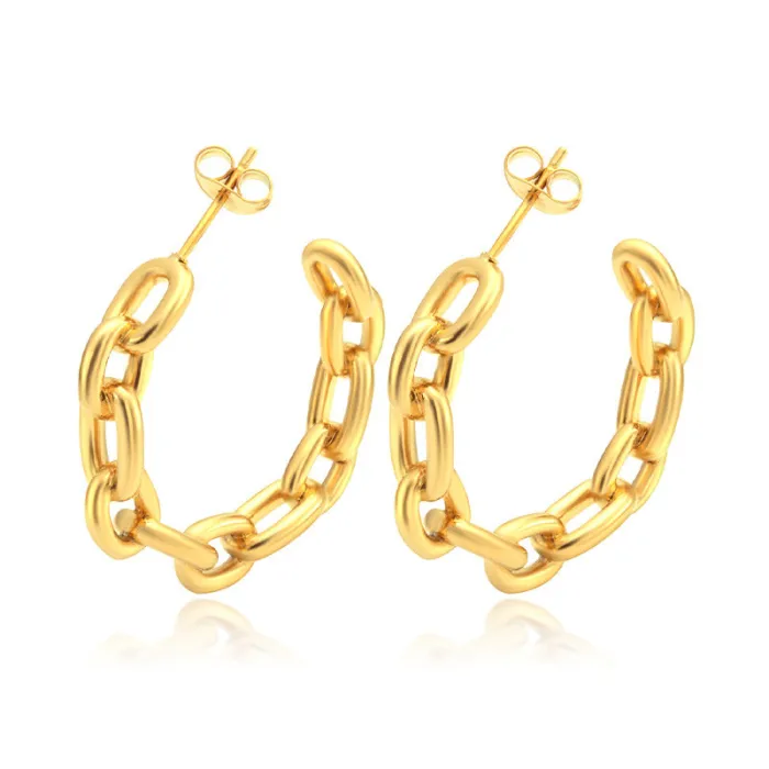 18K Gold Plated C-Shaped Chain Stainless Steel Earrings | Trendy Luxury Style Jewelry Wholesale