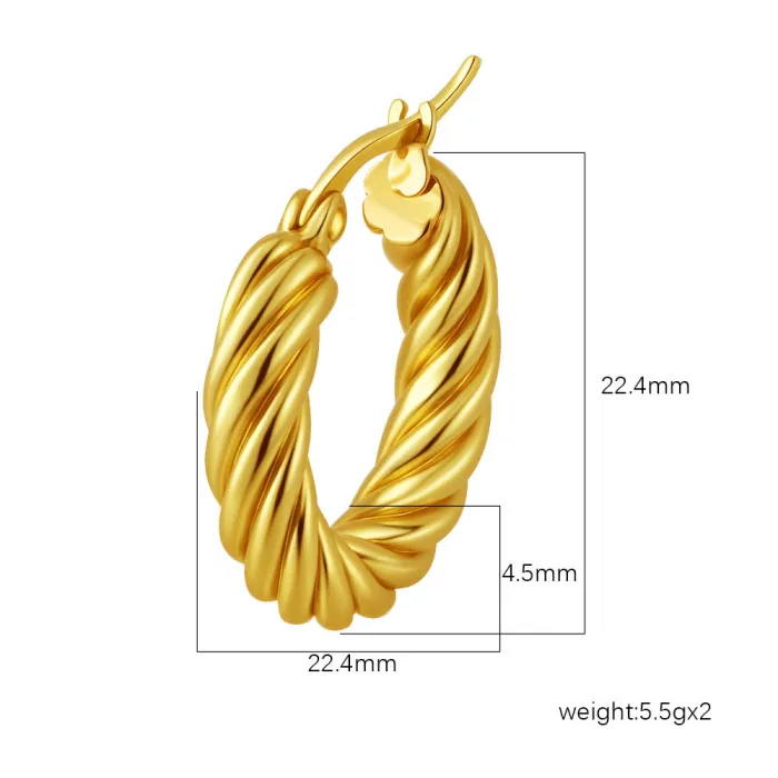 18K Gold Plated Twisted Hoop Earrings | Stainless Steel Braided Round Earrings Wholesale Supplier