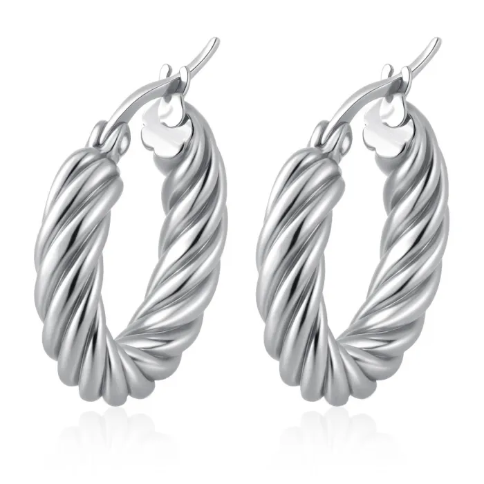 18K Gold Plated Twisted Hoop Earrings | Stainless Steel Braided Round Earrings Wholesale Supplier