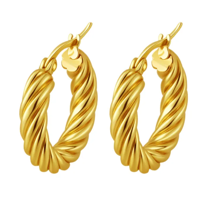 18K Gold Plated Twisted Hoop Earrings | Stainless Steel Braided Round Earrings Wholesale Supplier
