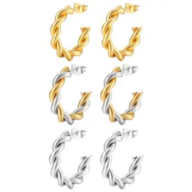 Gold Twisted C-Shaped Stainless Steel Earrings | Luxury Titanium Steel Hoop Jewelry Wholesale - Jewelryto