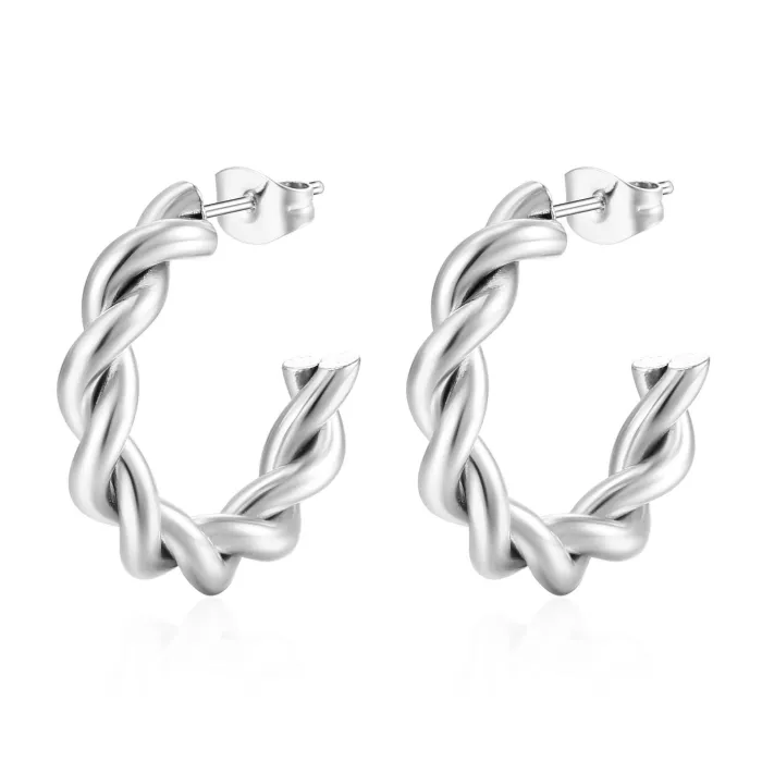 Gold Twisted C-Shaped Stainless Steel Earrings | Luxury Titanium Steel Hoop Jewelry Wholesale