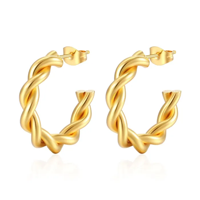 Gold Twisted C-Shaped Stainless Steel Earrings | Luxury Titanium Steel Hoop Jewelry Wholesale