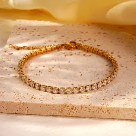 18K Gold Plated Stainless Steel Zircon Bracelet | Minimalist Crystal Jewelry for Women Wholesale - Jewelryto