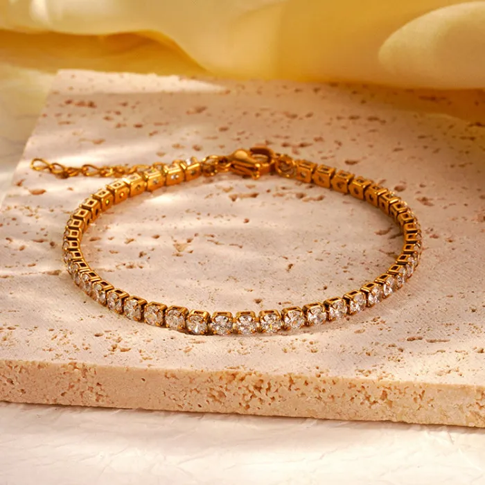 18K Gold Plated Stainless Steel Zircon Bracelet | Minimalist Crystal Jewelry for Women Wholesale